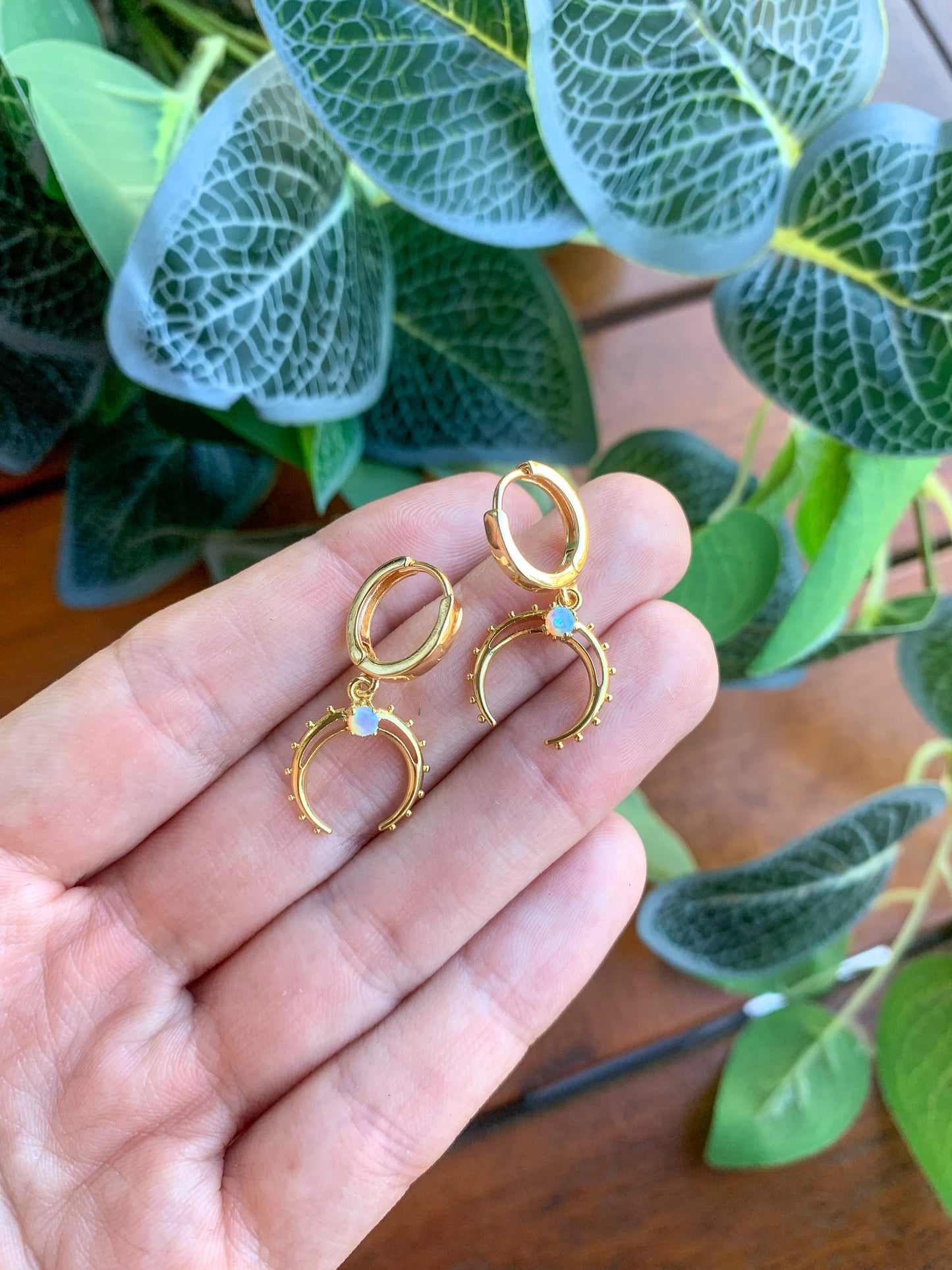 Gold Moon Opal Huggies