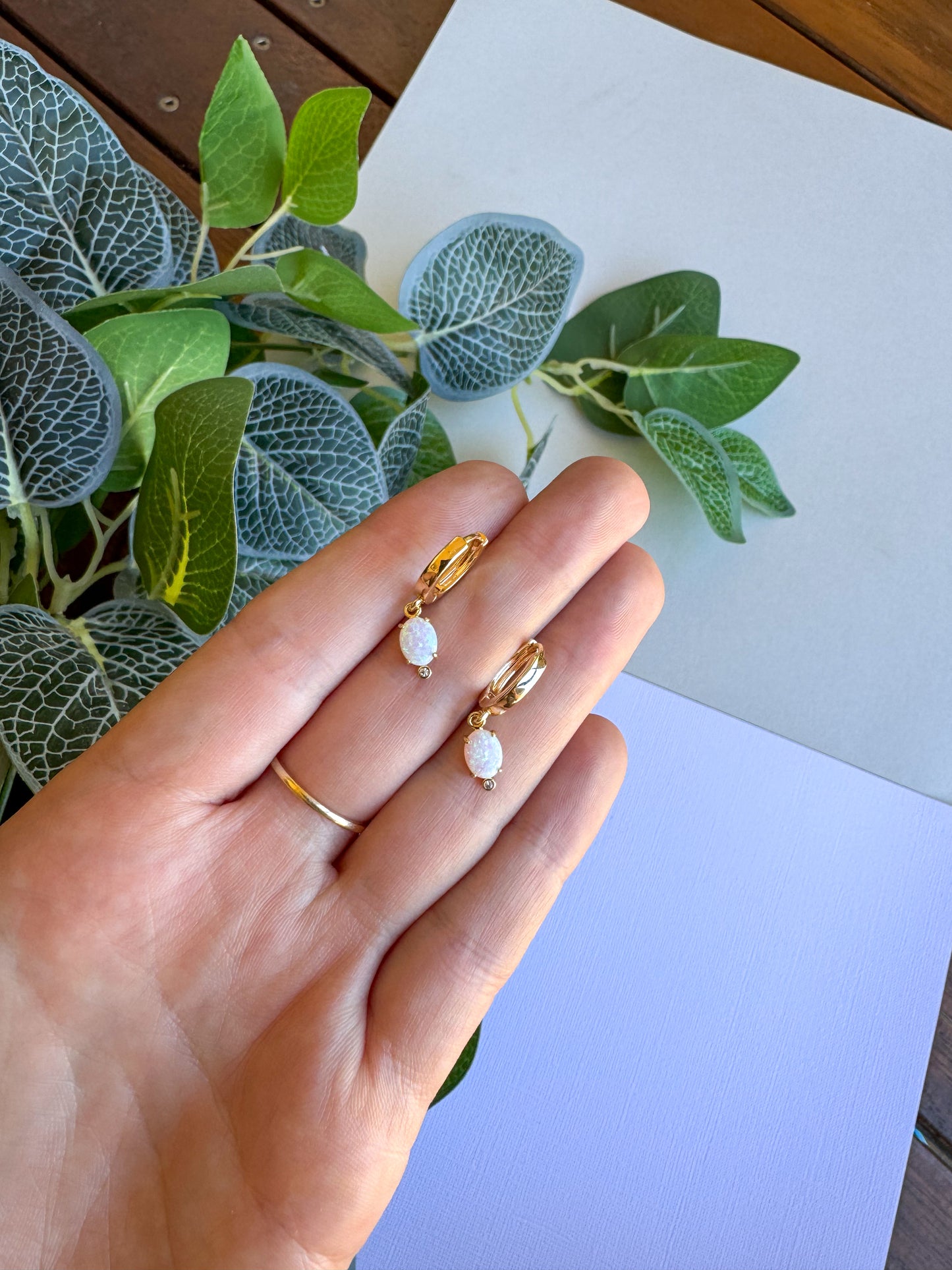Gold Opal & CZ Huggies