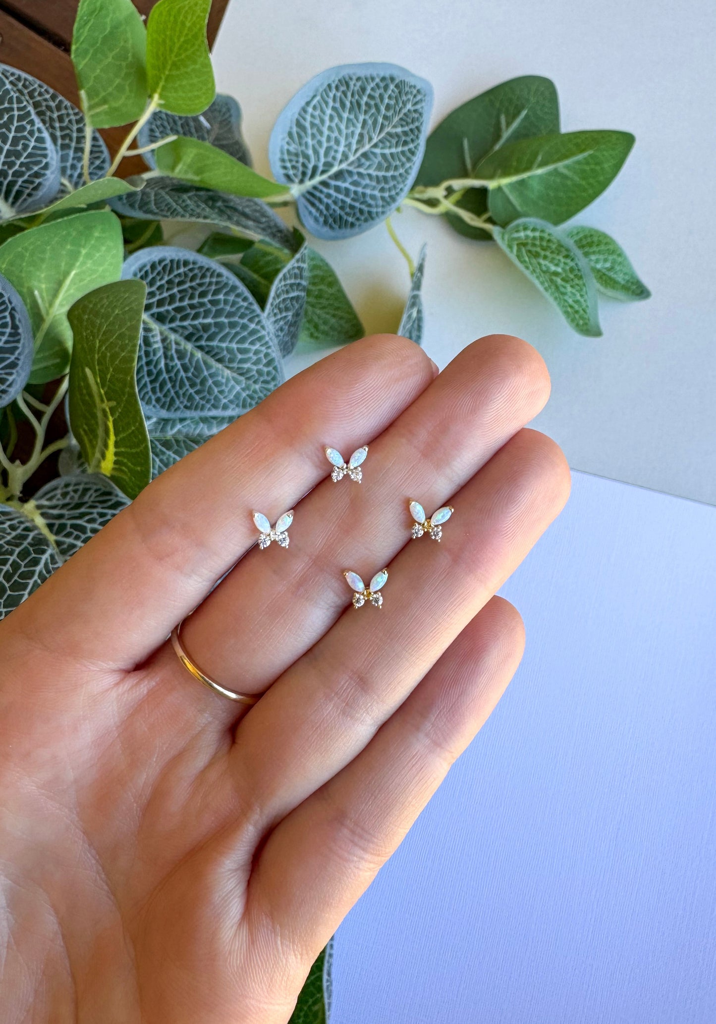 Opal Butterfly Studs - Gold & Silver