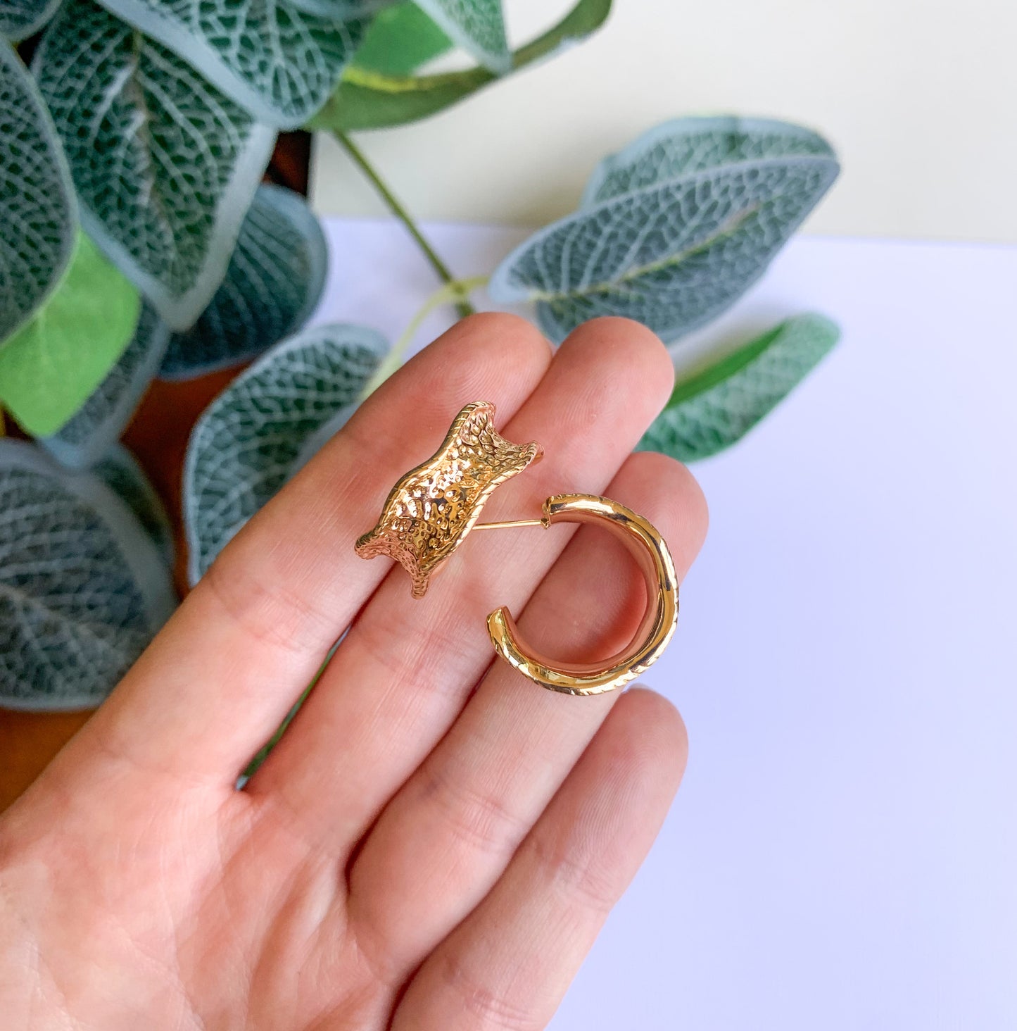 Gold Chunky Textured Hoops