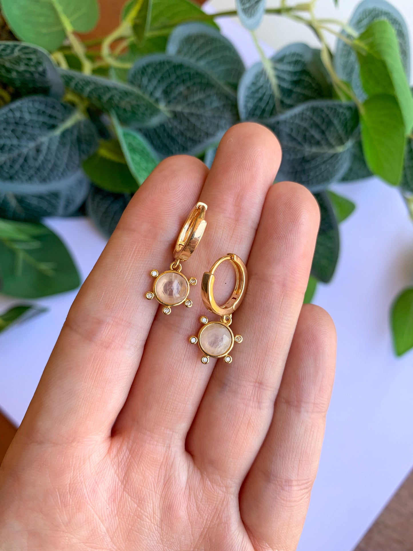 Gold Rose Quartz Huggies