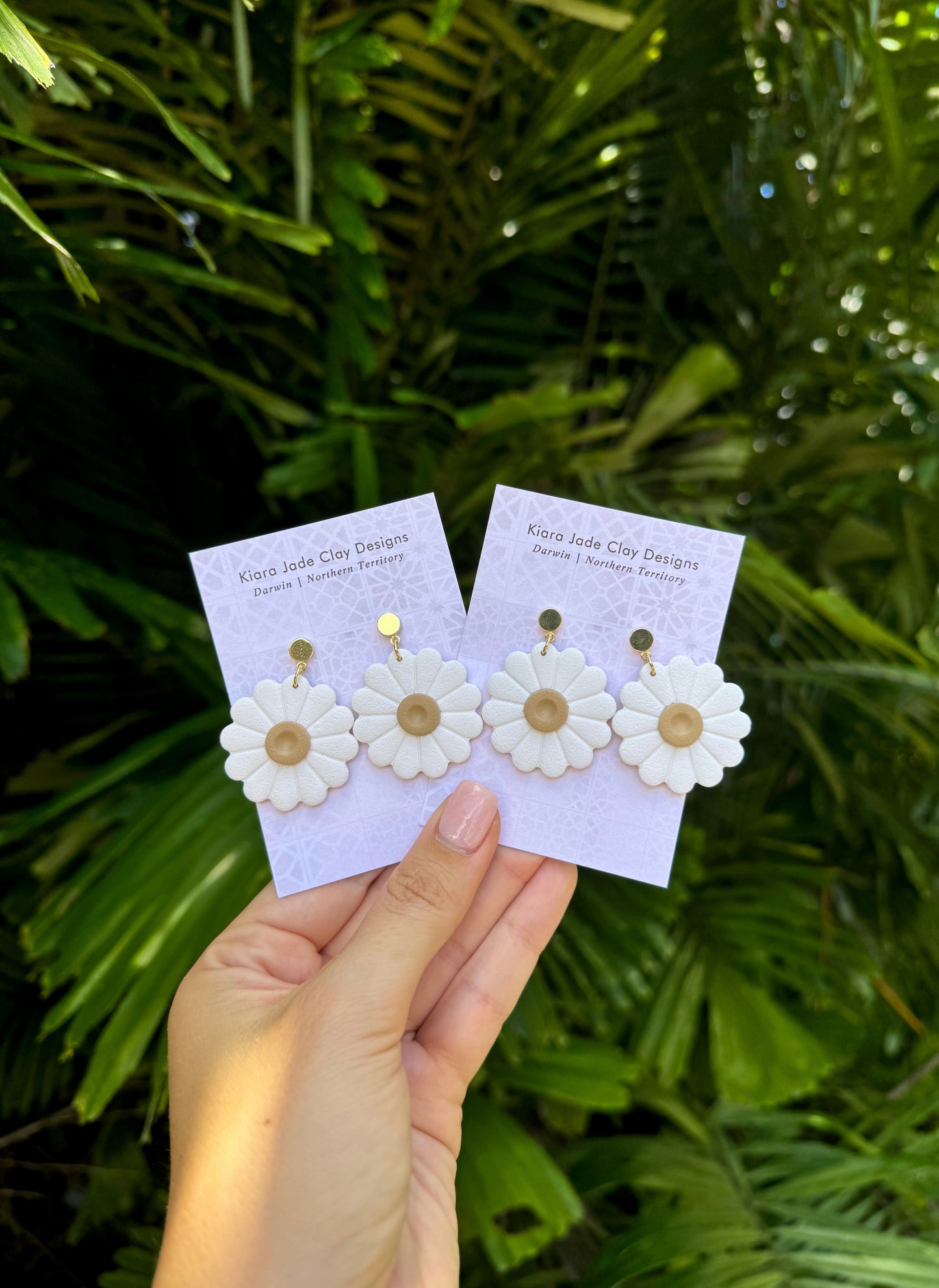 White & Beige Statement Daisy Dangles