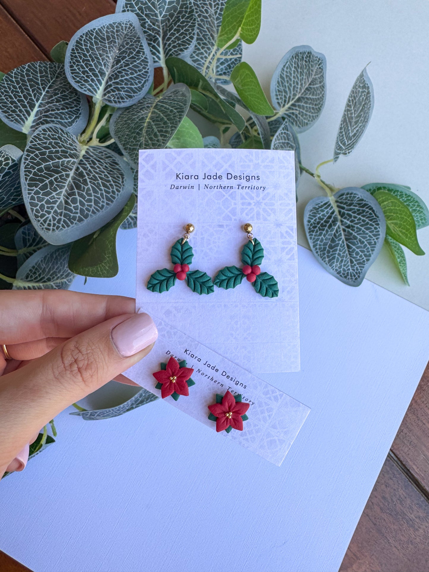 Mistletoe Dangles & Poinsettia Studs