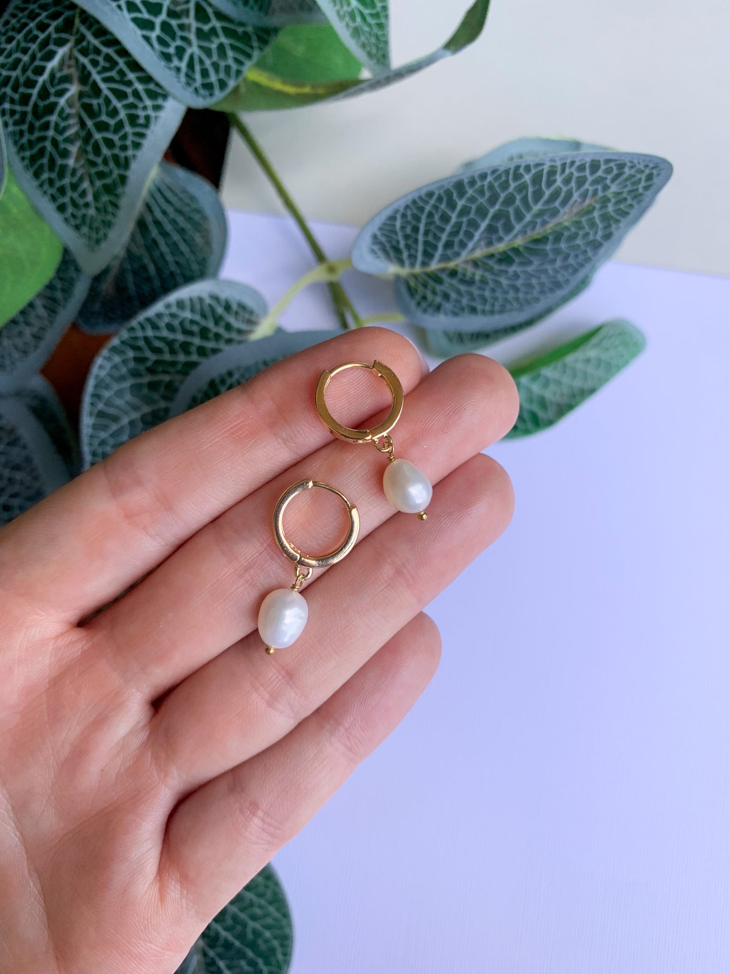 Gold Freshwater Pearl Huggies