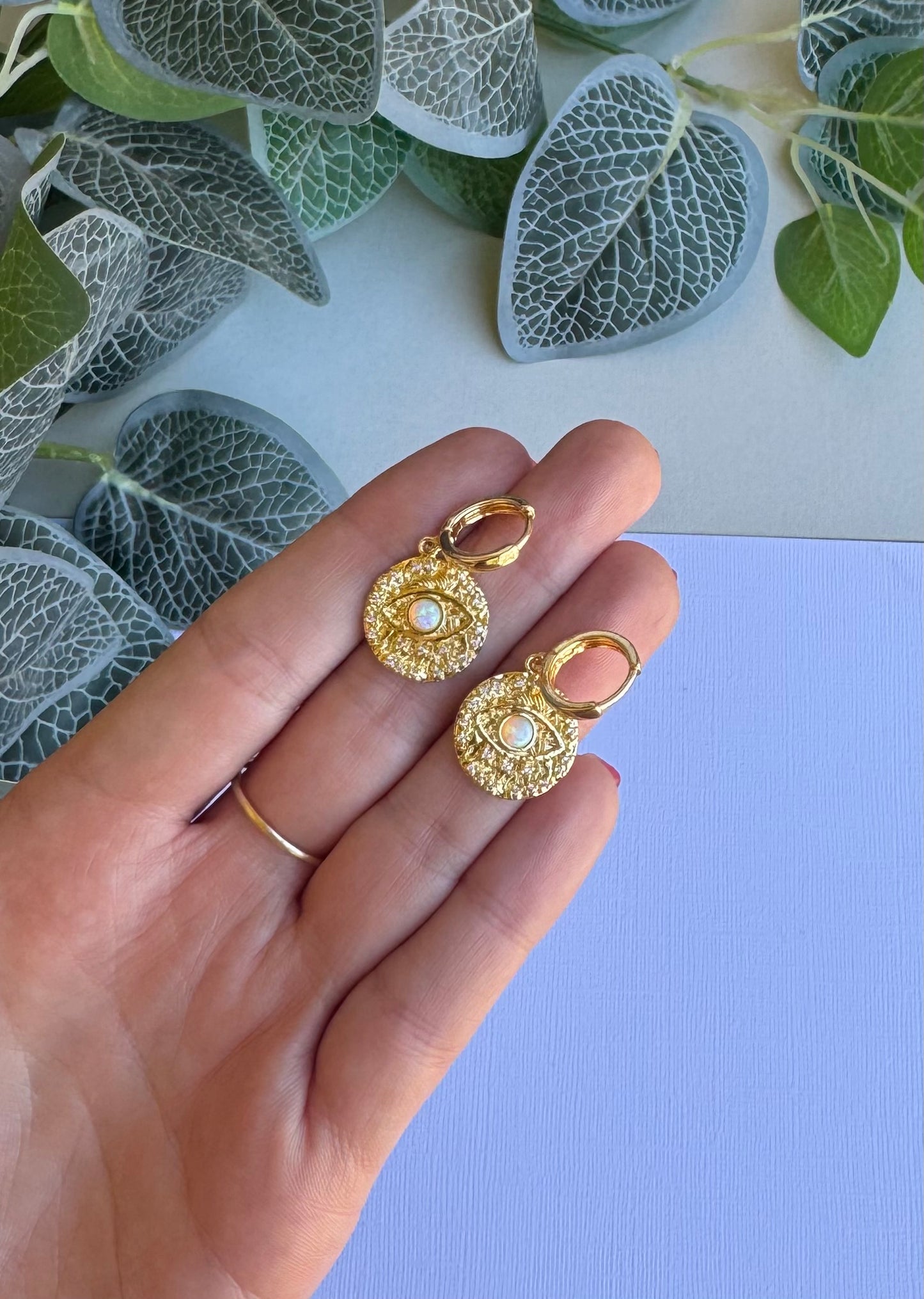 Round Opal Eye Huggies