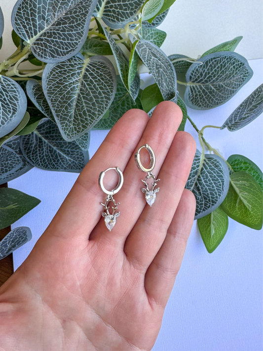 Silver CZ Reindeer Huggies