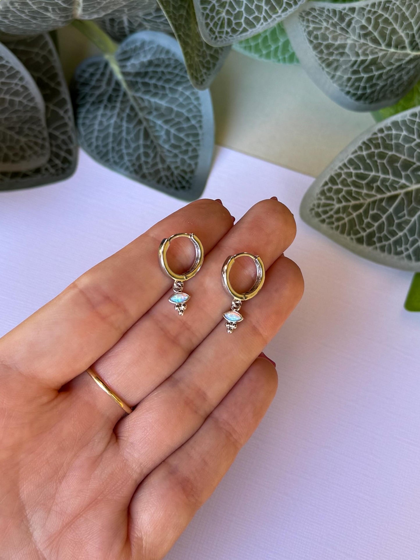 Silver Tiny Opal Huggies